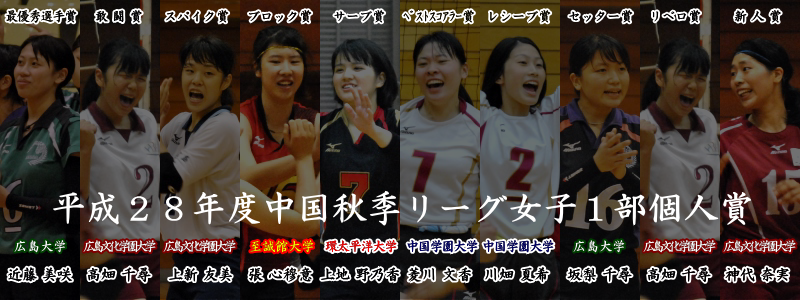 平成２８年度中国秋季リーグ女子１部個人賞